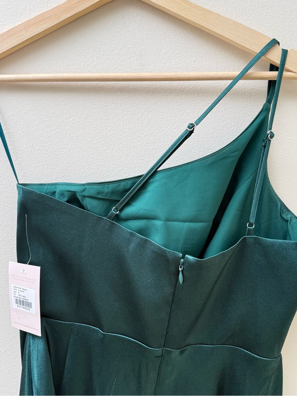 Birdy Grey One-Shoulder Kensie Emerald Satin Gown - Picture 8 of 9